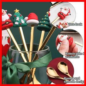산타 클로스 크리스마스 트리 포크 스푼 세트 스테인레스 스틸 커피 디저트 스푼 크리스마스 파티용 디너웨