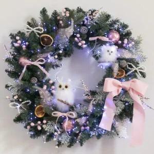 아트박스/플라워트리 크리스마스 리스 벽장식 핑크 리본 60cm 소품 데코 문