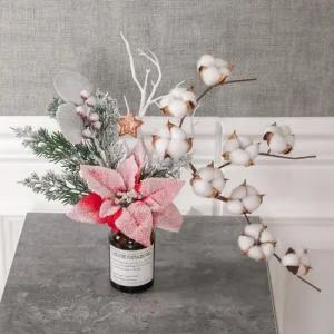 플라워트리 크리스마스 장식 포인세티아 조화 화병 목화 set 35cm