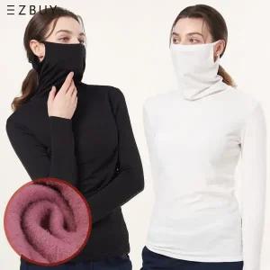 이지바이 여성 웜커버 약기모 마스크넥 티셔츠(W6WT20)