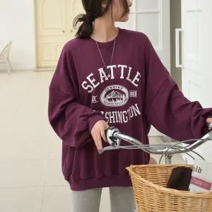 [데일리앤] 워싱턴 여성 오버핏 레터링 긴팔 롱 맨투맨 티셔츠 빅사이즈 힙커버 레깅스티 봄 가을