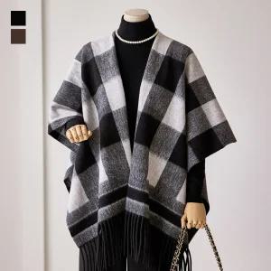 고방 체크 프린지 숄 가디건_T2510CD609C