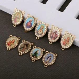 20개 크리스탈 성유다 중앙 장식 랜덤 기독교 아이콘 성심 예수 묵주 부품 DIY 쥬얼리 액세서리용