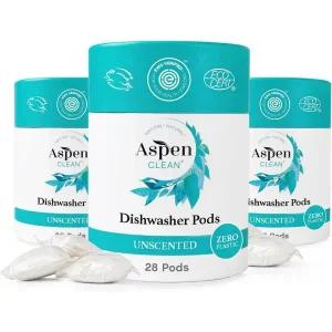 아스펜클린 무향 식기세척기 포드, 무염료, 제로 플라스틱, 비건, 친환경, 천연 식기세척 세제, EWG 인증