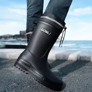 남성용 스트링 롱 레인부츠 블랙 아웃도어 방수 장화 남성레인부츠  스트링부츠