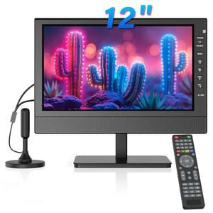 오토이그 휴대용 평면 스크린 TV, 12인치 소형 주방 TV(배터리 포함)-HDMI, USB, AV 슬롯 및 안테나, 12볼트 차량 케이블/AC(RV/캠핑용)