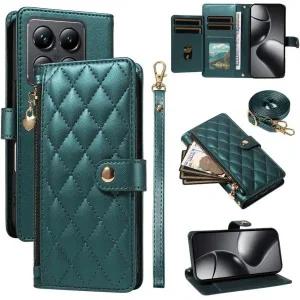 삼성 갤럭시 S25 울트라용 케이스 (색상: 다크 그린) 크로스바디 스트랩 지퍼 지갑 가죽 플립백