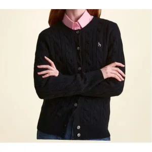 [온리하프] [85사이즈 한정] [헤지스] HAZZYS 여성 블랙 캐시미어 혼방 케이블 가디건 HSSW3D8C4BK