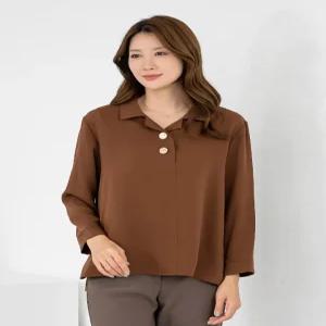 [모슬린]엄마옷 카라 반오픈 무지 주름블라우스 510FGH045 마담중년여성빅사이즈50대60대