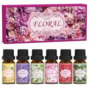 살루브리토 꽃향기 오일 세트, 디퓨저 및 캔들 만들기 향을 위한 에센셜 오일, 6x10ml 아로마테라피 선물 세트 - 자스민, 라벤더, 로즈, 가디니아, 체리블라썸, 하니서클