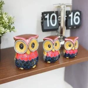 ksr 우드 컬러 부엉이 3P  핑크) 부엉이인형 ?아있는부엉이 앉은인형 앉아있는인형