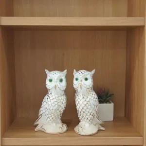 ksr 골드 무늬 풍수 부엉이 2P  화이트) 부엉이장식품 부엉이 집들이선물 부엉이소품