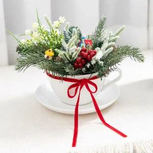 아트박스/플라워트리 크리스마스 장식 센터피스 숲속집 커피잔 set 25x17cm