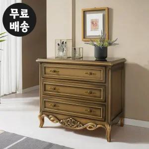 디온 엔틱 서랍장 3단 안방 낮은 체스트 850 흑진주