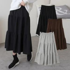 여성 기모 면 무지 캉캉 플레어 롱 스커트 밴딩 치마 -WSK0033- 겨울