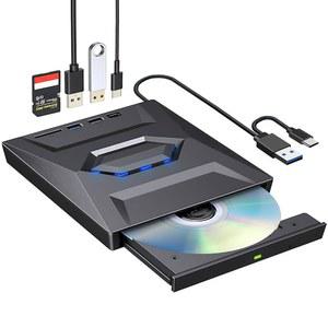 ROOPULL 외장 CD DVD 드라이브 USB 3.0 및 USB-C CD ROM 버너 DVD 플레이어(USB 허브 및 SD 카드 리더 ), 노트북 PC Windows 11/10, Mac, Linux 컴퓨터용 휴대용 CD DVD +/-RW 광디스크 드라이브 라이터