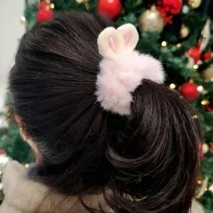 토끼 귀 밍크 헤어 슈슈 핑크 토끼슈슈 헤어밴드
