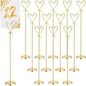Kosiz 12개 테이블 번호 홀더 12인치 헤비 듀티 플레이스 카드 사진 스탠드 클립 결혼식 메뉴 메모 노트 레스토랑 생일(골드, 하트)