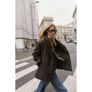 (MD PICK) ZARA 부클 더블 브레스트 세미 롱 코트 - 다크 브라운 8073328716 124395