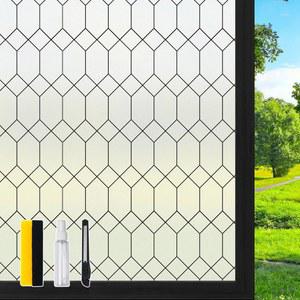 DKTIE 윈도우 개인정보 보호 필름 스테인드글라스 프로스팅 유리 창문 클링 모로코 격자 장식 욕실 문 커버 자외선 차단 열 제어(S593, 35.4인치 X 78.7인치)