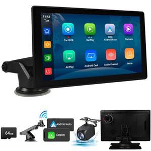 차량용 휴대용 무선 카플레이/안드로이드 오토스크린, 4K 대시캠 및 1080p 백업 카메라가 장착된 9인치 IPS 터치스크린, 음성 제어, BT, FM, 모든 미러 링크