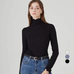 ELLE PARIS 여성용 쉬어 터틀넥 프릴 긴팔 티셔츠