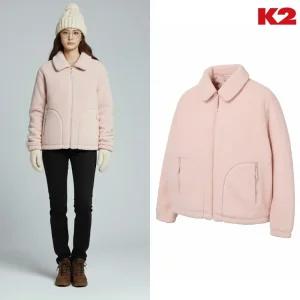 [백화점 출고] K2 플리스 여성 플라이워크 실크 보아플리스 자켓 페일 핑크 카라 자켓형 점퍼 후리스