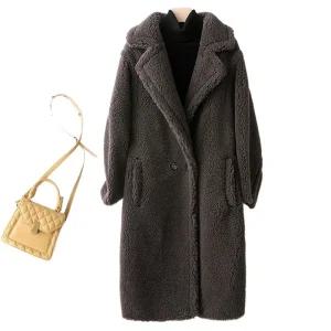 테디코트 양털 롱 코트 뽀글이 울 후드 여성 루스핏