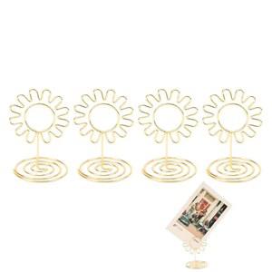 와이어 테이블 사진 홀더, 20개 해바라기 플레이스 카드 클립 이름 결혼 기념 파티 홀더(골드)