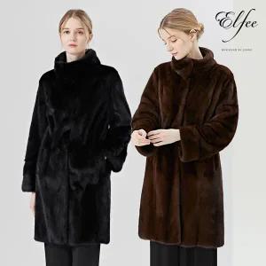 [진도 Elfee] 스탠드카라 풀스킨 휘메일 블랙 밍크 코트 (E9W3EC24)