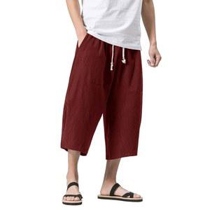 매그니빗 남성 린넨 코튼 카프리 바지 루즈핏 엘라스틱 허리 와이드 레그 배기 하렘 팬츠