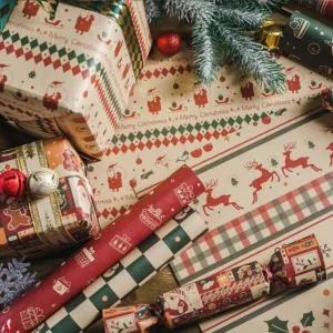 크리스마스 레트로 포장지 6장세트 예쁜 지모음 성탄절 포장 종이 선물 크리스마스 꾸미기 재료 지