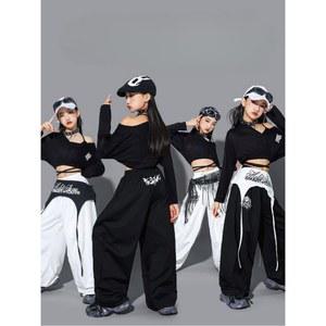 블랙 화이트 아동 X크롭탑 방송댄스복 힙합댄스 의상 걸그룹 주니어 무대 초등