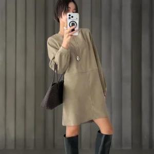 여성 빅사이즈 겨울 퍼프 소매 절개 원피스 하객룩