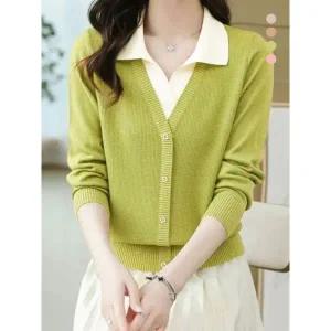 [하프클럽/]제디 레이어드 가디건형 카라 니트