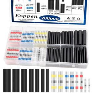 Eoppen 206Pcs 납땜 씰 와이어 커넥터 키트 120Pcs 열수축 와이어 커넥터 및 86Pcs 3 1 열수축 튜브 방수 및 절연 전선 터미널 해상 자동차용