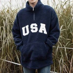 양털 후리스 집업 아노락 커플룩 양털티셔츠 네이비 아노락티