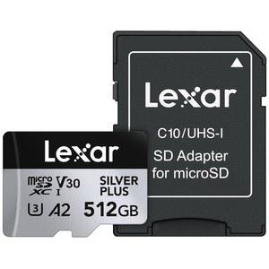 비디오그래퍼, 게이머를 위한 Lexar 512GB 프로페셔널 실버 플러스 마이크로 SD 카드, UHS-I, C10, U3, V30, 풀 HD 및 4K, 최대 205/150MB/s 마이크로SDXC 메모리 카드(LMSS 512G-BNANU)