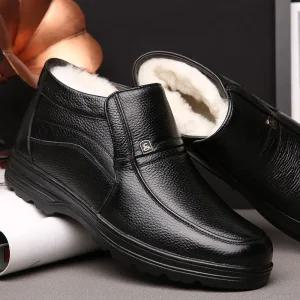 엘럽 남자 하이탑 면화 양털 겨울 기모 두껍고 따뜻한 가죽 중장년 슈즈 미끄럼 방지 힛템