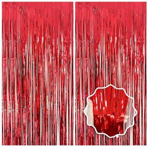 2팩 레드 스트리머 파티 배경 호일 프린지 커튼 사진 부스 소품 생일 크리스마스 결혼식 카니발 카지노 테마 축하 바첼로렛 장식