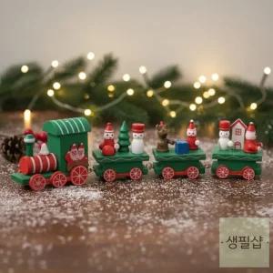 생필샵 눈사람 크리스마스 원목 기차 그린 감성 장식 카페 도서관 유치원 아이방 원목소품세트 겨울탁상장