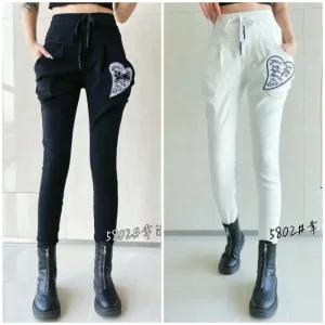 봉숙이 빅하트 2025 겨울 기모 신상 따뜻한 여성 스판 허리 밴딩 여자 배기 면 고무줄 팬츠 블랙 검정 화이트 흰 색 베기 9부 긴 바지