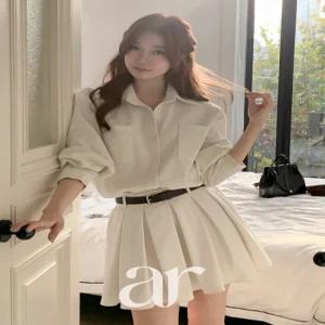 피치기모 벨트 세트 플리츠 셔츠 원피스 미니원피스 하객룩 데일리룩 데이트룩 나들이룩 op16234