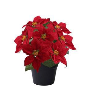 MOIAVAN 포인세티아 인조 크리스마스 꽃 화분 9두, 15 7인치 대형 홈 현관 사무실 실내 야외 겨울 장식 빨간색