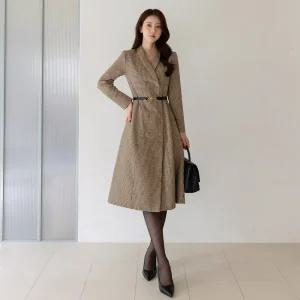 [시크라인] (~XXL까지) 아로니 체크패턴 벨트 더블버튼 원피스 겨울 하객룩 오피스룩 모임룩 격식룩 연말룩 빅사이즈