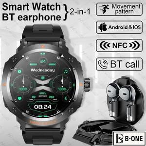 2025 뉴스마트워치 BT 이어폰 2-in-1 NFC 블루투스 통화 남성용 시계 GPS 트랙 심박수 모니터 음악 재생 선