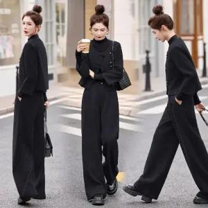여자정장세트 세트 바지 겨울 고급스럽고 세련된 모직 투피스 원템4