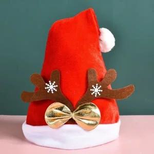 ( )갈색 사슴뿔 리본 루돌프모자 해피 크리스마스 장식