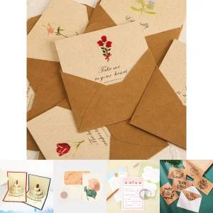 (봉투 스티커 포함) 6가지 꽃말 메세지 카드/편지/봉투/세트/미니/감사/축하/응원/팝업/메시지/메모/생일