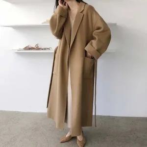 가을 겨울 오버핏 롱코트 벨티드 로브 코트
